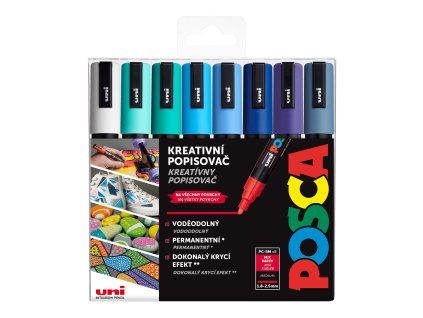 POSCA sada popisovačů PC-5M OCEAN – 8 ks, střední hrot 1,8–2,5 mm