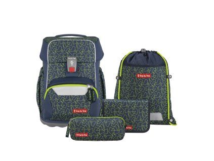 Školní aktovka pro prvňáčky – 4 dílný set, Step by Step BASIS Green Geometric