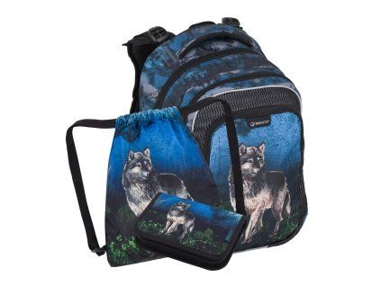 Školní set Bagmaster LUMI 24 F – Vlk (batoh + penál + vak)