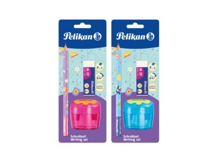 Pelikan sada – tužka B + ořezávátko + guma (modrá nebo růžová)