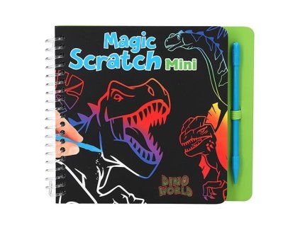 Dino World – škrabací mini sešit Magic Scratch (10 × 10 cm)