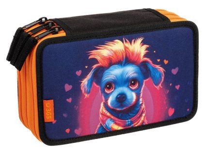 Fialový třípatrový školní penál Cooldog od Stil 365 s motivem psa, bez náplně, ideální pro dívky na první stupeň základní školy