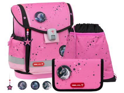 Školní aktovka Belmil Classy Plus Pink & Black – ergonomický 3dílný set pro prvňáčky