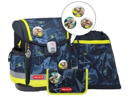 Školní aktovka Belmil Classy Plus T-Rex Lime – ergonomický 3dílný set pro kluky