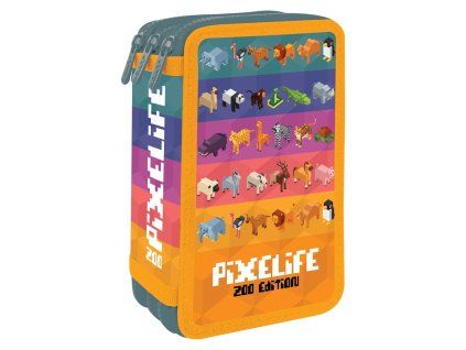 Školní penál JUNIOR S8 Pixelife Zoo Edition – prázdný, 3patrový