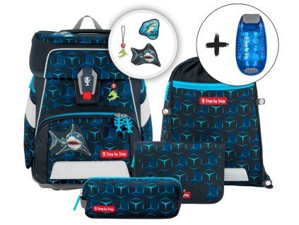 Školní aktovka Step by Step SPACE SHINE Shark Dexter – 5dílný set, AGR certifikát