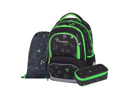 Školní batoh OXY NEXT Green Cubes v setu – 3 díly