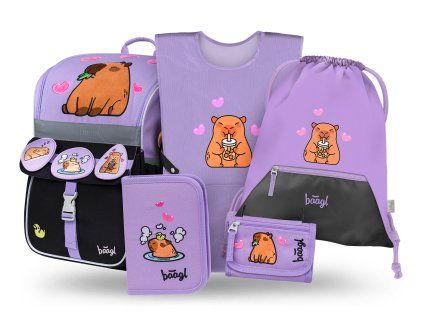 Školní set pro prvňáčky Baagl Zippy Kapybara II – aktovka, penál, sáček, zástěra a peněženka