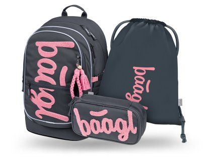Školní set Baagl Core Logo růžový – batoh, penál a sáček od 3. třídy