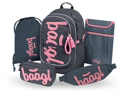 Školní set Baagl Core Logo růžový III – 5dílný set pro holky od 3. třídy