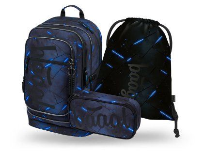 Školní set Baagl Cubic Flash – 3dílný set (batoh 29 l, penál, sáček)