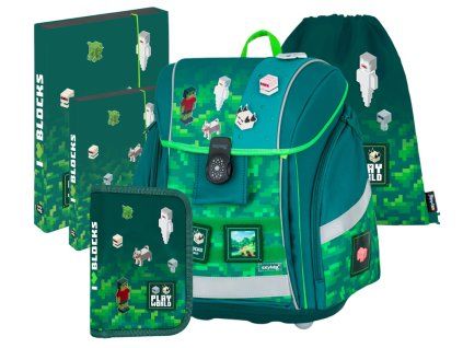 Školní set pro prvňáčky Oxybag Premium Light Playworld Pixel – set 5 ks