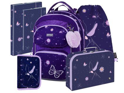 Školní set Oxybag JUMPER Flowers – batoh, penál, sáček, kufřík, box A4 a A5 (6 dílů)