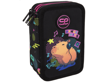 Školní penál CoolPack Jumper 3 zipy Kapybara Music – vybavený