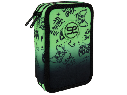 Školní penál 2 zipy CoolPack Jumper Game Over Gradient Green vybavený