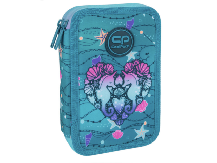 Školní penál 2 zipy CoolPack Jumper Seafish vybavený