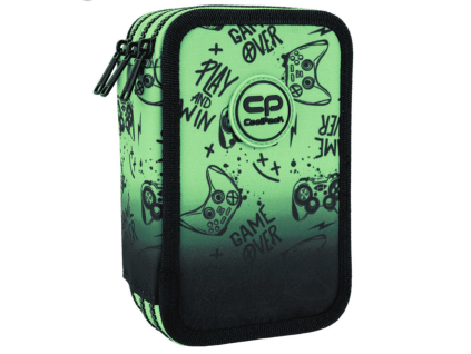 Školní třípatrový penál CoolPack Jumper Game Over Gradient Green – vybavený