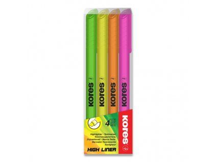 Sada zvýrazňovačů Kores High Liner – 4 barvy, zkosený hrot 0,5–3,5 mm