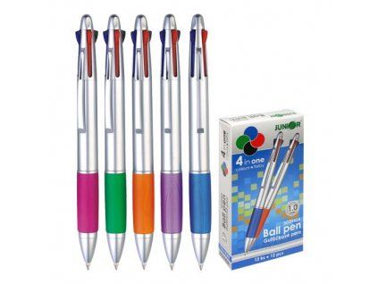Čtyřbarevné kuličkové pero – metalické tělo, 1,0 mm