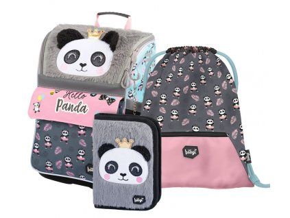 Školní aktovka v setu pro prvňáčky Baagl Zippy Panda – aktovka, penál, sáček