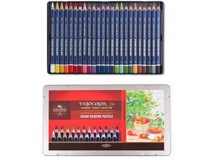 Pastelky Koh-i-noor Triocolor 3164/24 – silné trojhranné pastelky v kovové krabičce