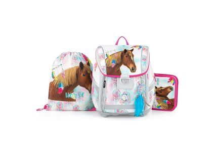 Školní aktovka Oxybag Premium Light Kůň Romantic – set pro prvňačky