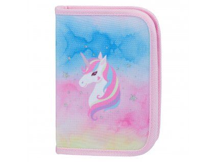 Baagl školní penál Rainbow Unicorn – jednopatrový, 2 chlopně, prázdný