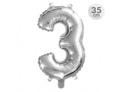 balon narozeninovy 35 cm cislo 3 stribrny