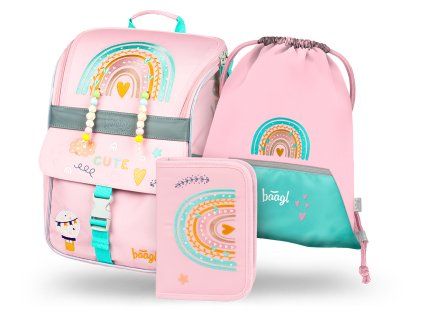 BAAGL – školní set ZIPPY Duha růžová (aktovka, penál, sáček)