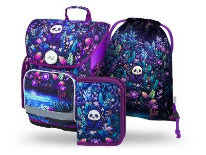 Školní aktovka pro prvňáčky (Baagl) set Ergo Jungle Panda – 3dílný